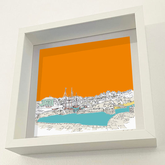 Charlestown Cornwall, cornish wall art prints framed, orange seaside wall art picture