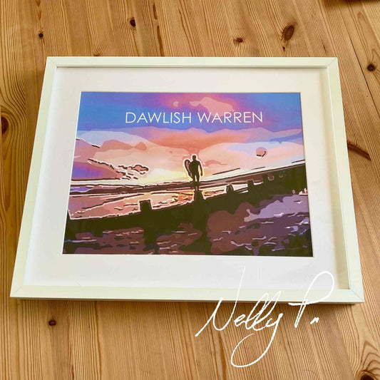 Dawlish Warren Surfing Sunset by Nelly P. - Devon Art Holiday Poster