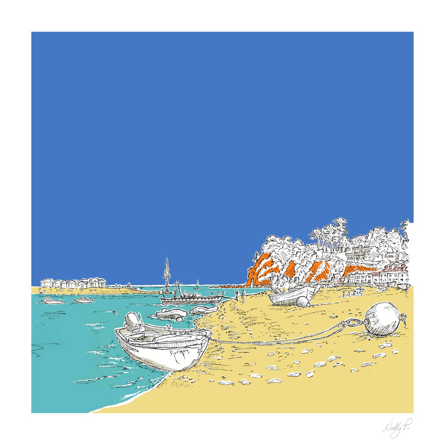 Shaldon Beach, Teignmouth Square Wall Picture Art Print by Nelly P.