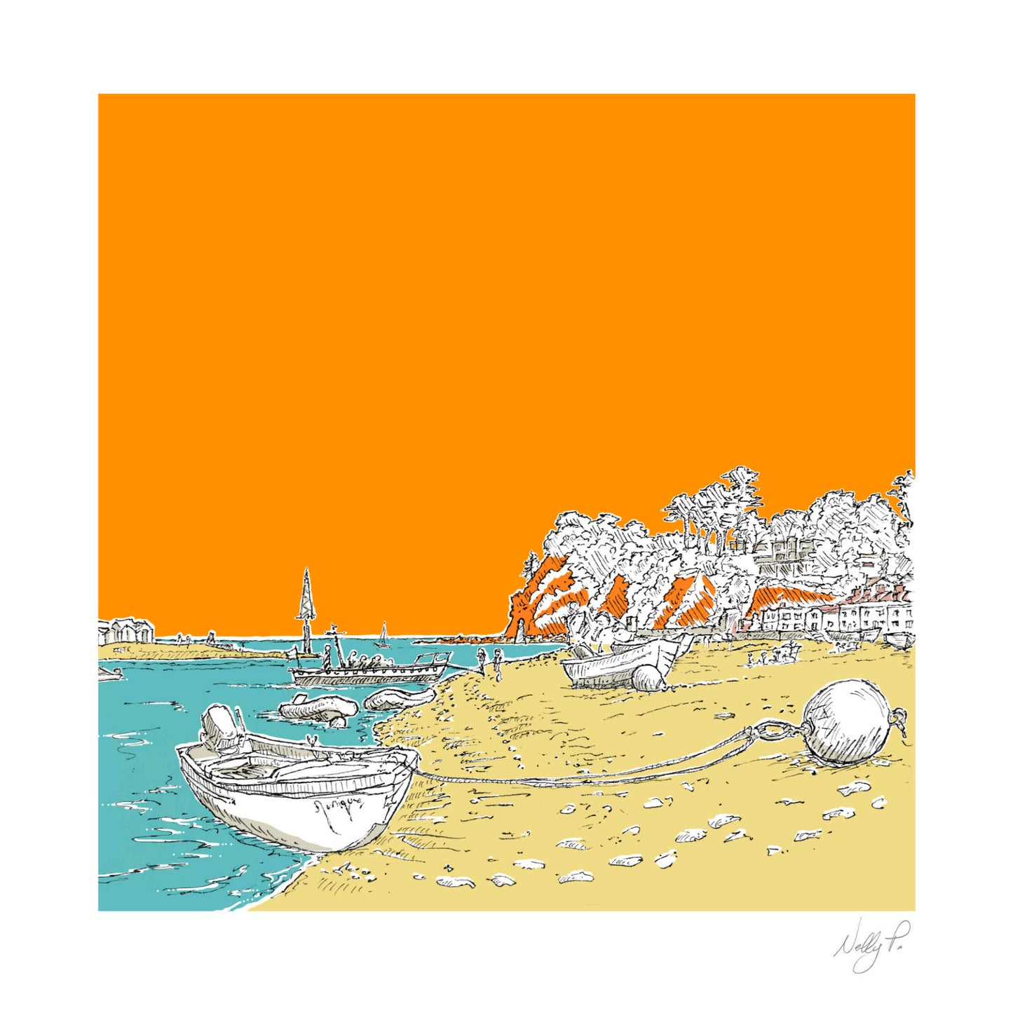 Shaldon Beach, Teignmouth Square Wall Picture Art Print by Nelly P.